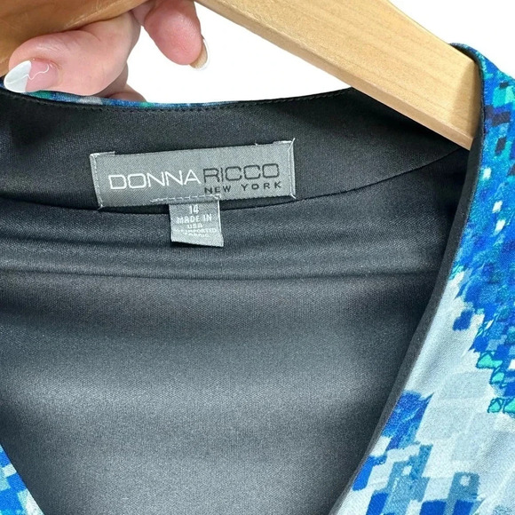 Donna Ricco 14 blue green abstract print sleeveless v-neck maxi dress - Picture 6 of 8